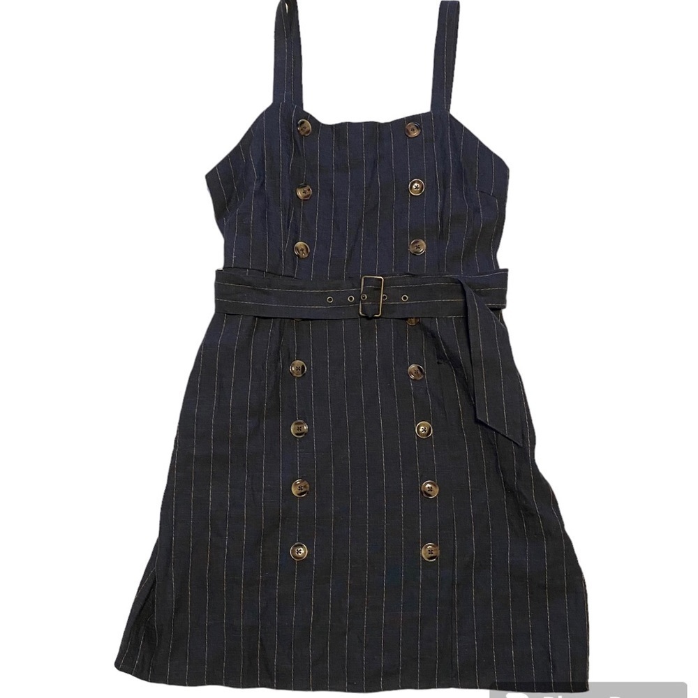 Forever 21 Linen Blend Pinstripe Jumper with Pockets L